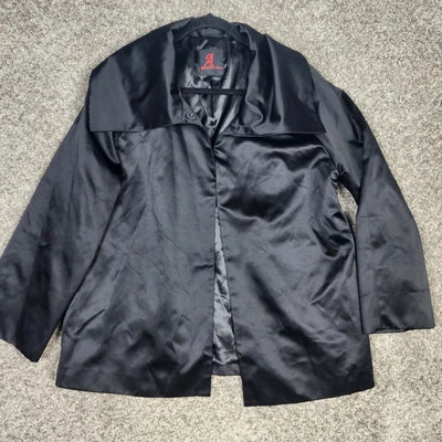 Abrigo Adrienne Landau Negro Satinado Columpio Chal Cuello Chaqueta Años 50 60 Super Modelo Foto 1 de 4