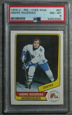 1976 77 OPC WHA PSA 8 N MINT ANDRE BOUDRIAS QUEBEC NORDIQUES Vancouver Canucks - Image 1 of 2