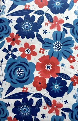 Patriotic Red Blue White Flowers Var Size Vinyl Flannel Backed Tablecloth Elrene - Image 1 of 4