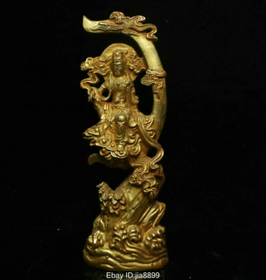 China Chinese Folk Buddhism Bronze Gild Seat Kwan-yin Guan Yin Goddess Sculpture - Image 1 of 4