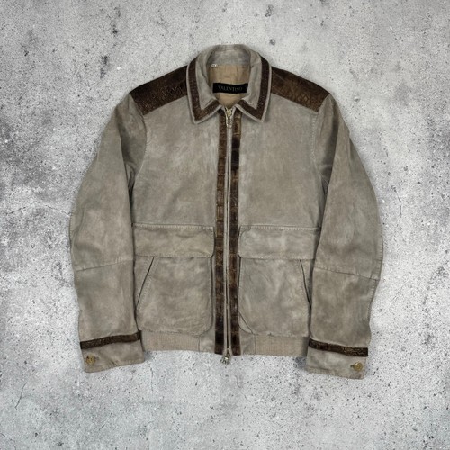 Bomber Valentino uomo pelle scamosciata bordo pitone fatto a mano lusso taglia 48