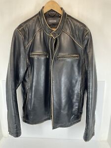 Kenneth Cole Reaction Dark brown Leather Jacket Moto Bomber Jacket Distressed L