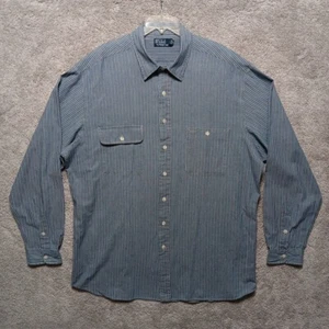 Polo Ralph Lauren Naval Surplus Shirt Mens 2XLT Blue Striped Cotton Utility Work - Picture 1 of 17