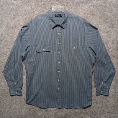 Polo Ralph Lauren Naval Surplus Shirt Mens 2XLT Blue Striped Cotton Utility Work - Image 1 of 4