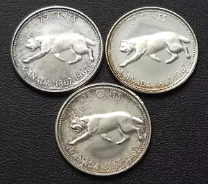 Lote de 3 cuartos de 25 centavos de plata Canadá 1967 - 80 % plata - Imagen 1 de 3