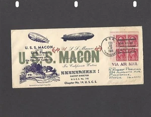 1935 USS MACON DISASTER COVER-USS TENNESSEE NAVAL CANCEL FEB 12-1935 - Picture 1 of 2