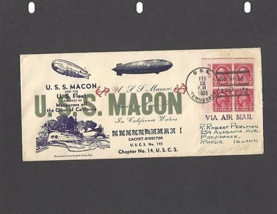 1935 USS MACON DISASTER COVER-USS TENNESSEE NAVAL CANCEL FEB 12-1935 - Image 1 of 2