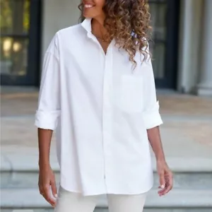 Frank & Eileen Shirley Oversized Hemd mit Knopfleiste weiß angeraut Oxford - Bild 1 von 6