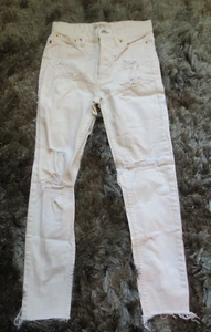 Free People Damen Jeans 24 weiß distressed Skinny Denim Button Fly roher Saum - Bild 1 von 21