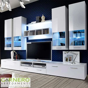 Parete attrezzata soggiorno BALTIMORA Gihome ® bianco opaco/lucido vetrine led - Foto 1 di 5