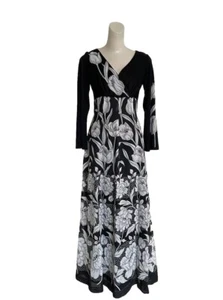 Vintage Claralura Original Tulpenmuster schwarz-weiß Empire Taille Maxikleid - Bild 1 von 9