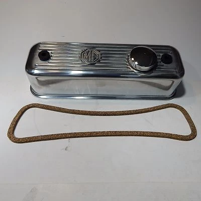 New Polished Finish Alloy Valve Cover MGA MGB 1955-80 W Chrome Cap + Gasket - Image 1 of 4