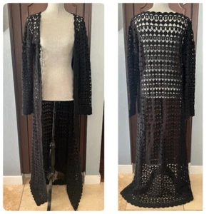Lisa Maree Black Crochet Duster Kaftan - Size Small - Picture 1 of 6