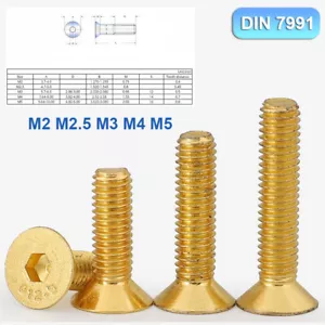 M2-M5 Titanium Plated Gold Socket Countersunk Flat Head Screws Allen Hex Bolts - Picture 1 of 11