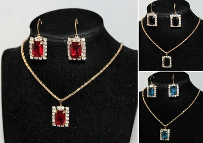 Schmuckset Damen Ohrringe, Kette viereckiger Kristall Gold Strass 2tlg. - Bild 1 von 4