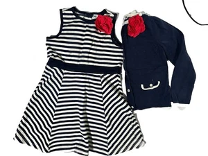Janie and Jack girls dress outfit set 6 navy blue striped sweater cardigan - Picture 1 of 4