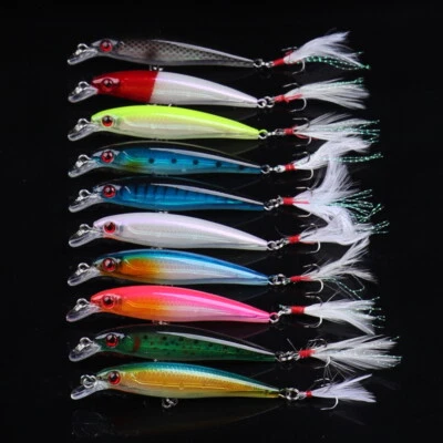 10pcs Kinds of Fishing Lures Crankbaits Hooks Minnow Baits Tackle Crank - Image 1 of 4