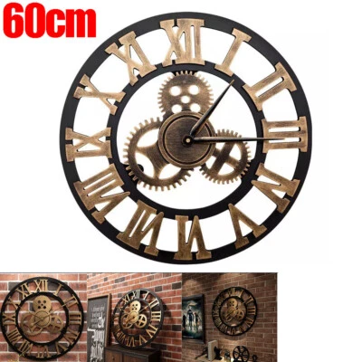 60cm Extra Large Roman Numerals Skeleton Wall Clock Giant Big Open Face Round ♡ - Image 1 of 4