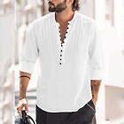 Chemises de plage en lin homme chemise décontractée solide et ample chemisier haut coton tee-shirt d'été 