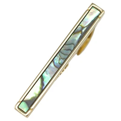 Gold Border Abalone Tie Clip Men Birthday Wedding Gift Tie Bar With Box - Image 1 of 4