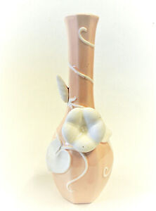 Antique Fitz & Floyd Japan Hand Paint Pech Pink Pastel Bud Vase 3D Flower Vase