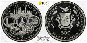 1969 GUINEA.500 Francs, Silver - 1972 Summer Olympics Munich - PCGS PR68DCAM - Picture 1 of 5