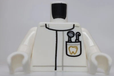 Lego Abrigo de Laboratorio Torso Blanco con Bolsillo Dentista Espejo y Pick y Diente Dorado Foto 1 de 2