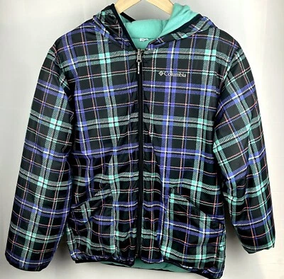 Columbia Reversible Jacket Kids XL 18/20 Black Purple Teal Winter Zip Hooded - Image 1 of 4