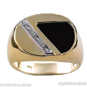 Anillo de diamantes de ónix banda de oro amarillo 14 K para hombre - Imagen 1 de 2