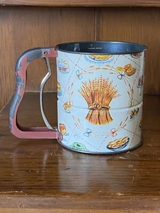 Vintage Androck 3-Screen Farmhouse Flour Sifter w Cake, Cookies, Bread Graphics - Picture 1 of 5