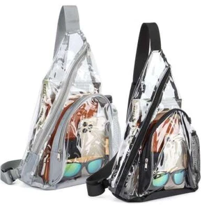 Clear PVC Sling Bag Stadium Approved Sling Shoulder Crossbody Backpack Men Women - Picture 1 of 19