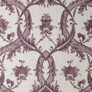 Fine Décor Damask Wallpaper Textured Heavyweight Vinyl Plum Purple Glitter - Picture 1 of 3