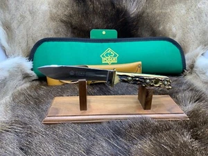 1990 Puma 6378 Outdoor Knife With Stag Handles In A Green Puma Pouch++ - Picture 1 of 12