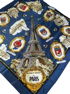 Bufanda de recuerdo vintage de París / Monumentos de París y Torre Eiffel, Notre Dame. - Imagen 1 de 6