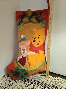 Vintage 90s Winnie the Pooh Piglet Christmas Stocking Disney 3D Felt Acorn Holly - Picture 1 of 15