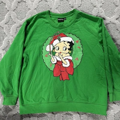 Betty Boop Navidad Verde Sudadera Brillo Santa Bebé XL Top Foto 1 de 3