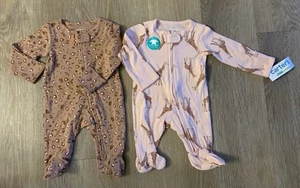 (NWT) Carter’s Girl’s Size Newborn 2 Way Zippered Cotton Sleepers (2Pack) - Picture 1 of 8