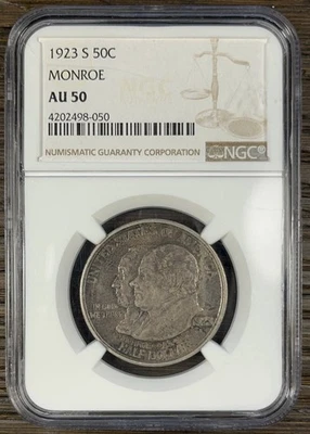 1923-S Monroe Doctrine Commemorative Silver Half Dollar NGC AU-50 Silver Coin - Image 1 of 2