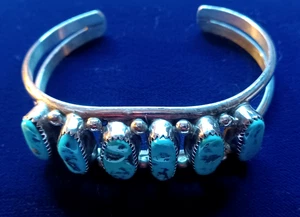Brazalete pepita turquesa y plata esterlina navajo nativo americano de colección - Imagen 1 de 6