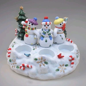 Partylite Snowbell Tealight & Pillar Candle Holder SNOWMAN FAMILY CHRISTMAS VTG - Picture 1 of 8