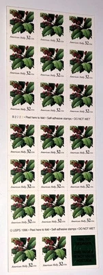 20 32¢ U.S. 1997 American Holly Postage Stamps Booklet Scott 3177a 32 cent 32c - Image 1 of 2