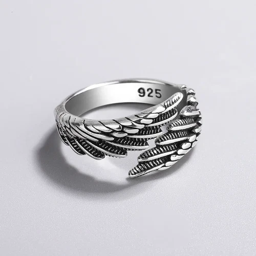 Christmas Men/Women Silver 925 Angel Feather Angel-Wing  Adjustable Ring - Image 1 of 1
