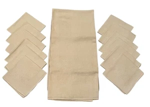 Mantel de lino irlandés beige 65” x 50” y 12 servilletas coordinadoras NUEVO - Imagen 1 de 12