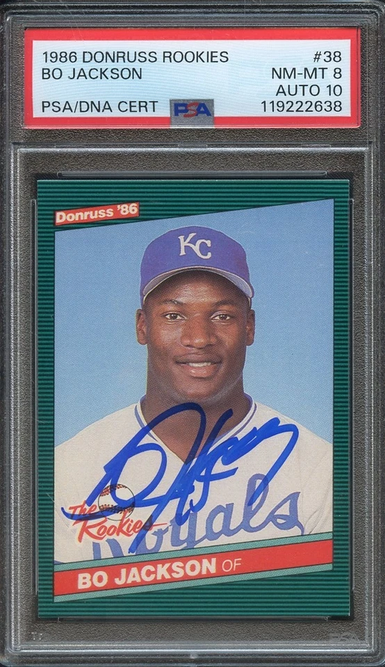 1986 DONRUSS ROOKIES # 38 SIGNED BO JACKSON PSA 8 NM-MT PSA/DNA AUTO 10 - Image 1 of 1