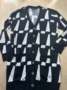 Sanctuary The Mini Cardigan Printed Button Sweater Dress Size XL Black White New - Picture 1 of 6
