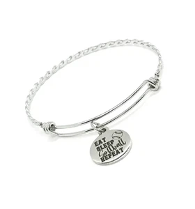 Eat Sleep Softball Repeat Charm Bracelet, Stacking Bangle, Wife Gift For Her - Picture 1 of 1