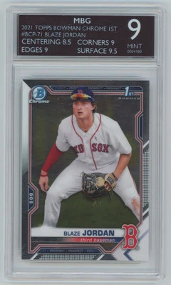 2021 Bowman Chrome Prospects Atomic Refractor Blaze Jordan Boston Red Sox - Image 1 of 2