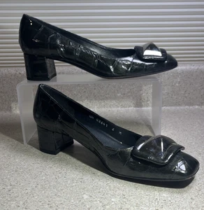 H755~ Stuart Weitzman "Facet" Pump Low 1.75" Block Heel Shoe Charcoal Grey Sz. 6 - Picture 1 of 9