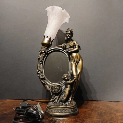 Vintage Art Nouveau Lamp & Mirror with Tiffany Style Lily Shade by Crosa 1995 - Image 1 of 4