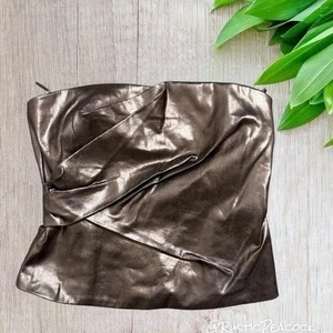 ZARA Top Damen kleines bronze metallic trägerloses Kunstleder Bustier Korsett - Bild 1 von 6
